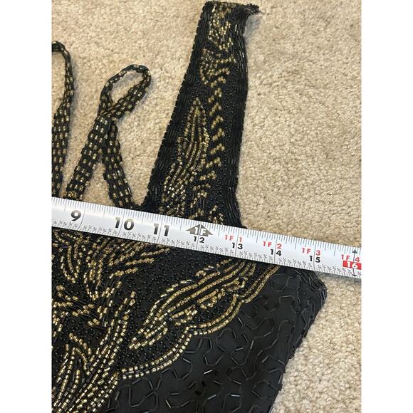 100% Silk Beaded Formal Halter Dress Size XS Statement Dress Glam Luxe - Picture 12 of 14